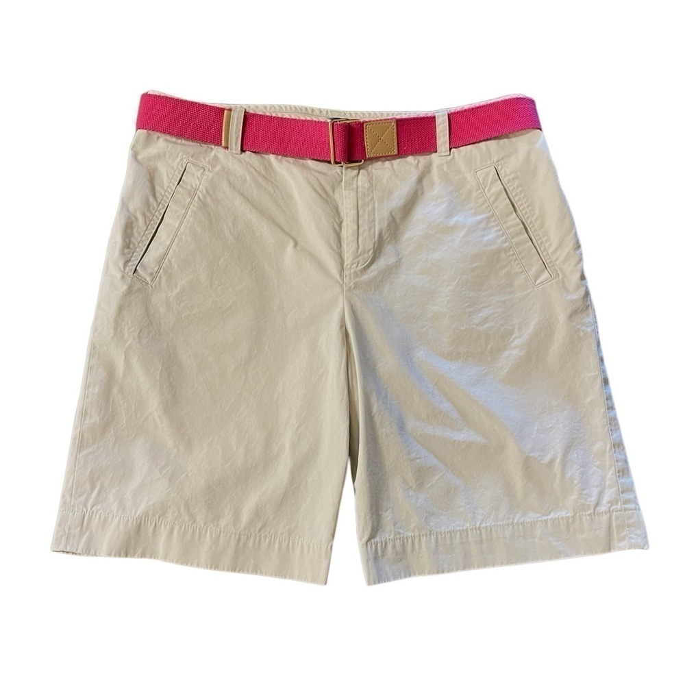 Lauren Ralph Lauren High Waist Bermuda Mom Shorts Pink Belt 10 Classic Stone
